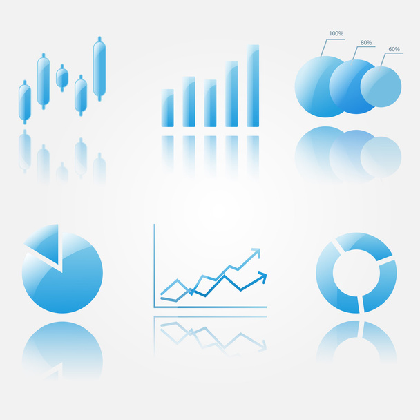 Shiny blue chart icons - Vector, Imagen