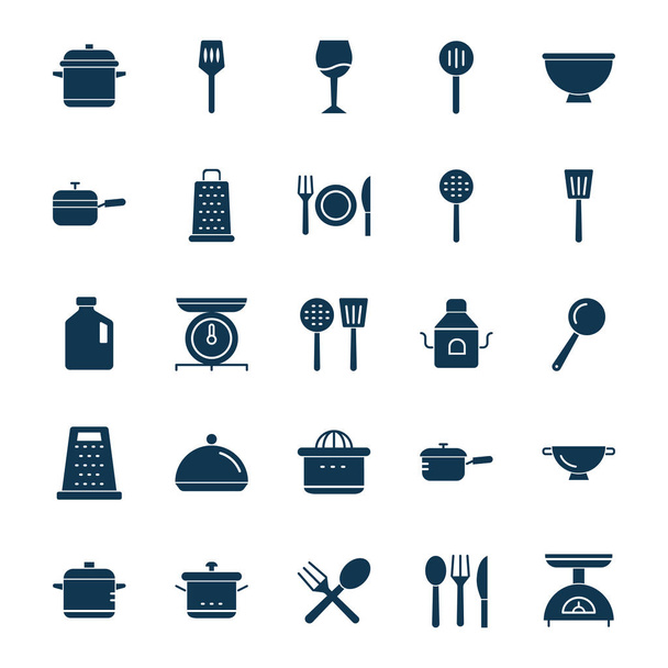 Kuchnia na białym tle naczynia Vector Icon set mogą być łatwo modyfikowane lub edytować - Wektor, obraz