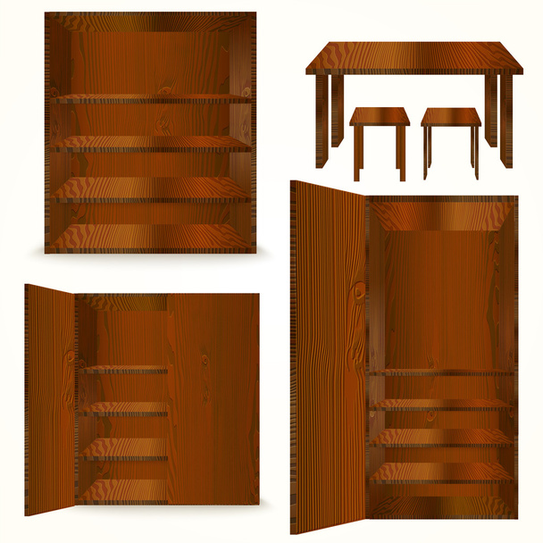 Conjunto de móveis de madeira natural. Ilustração vetorial
 - Vetor, Imagem