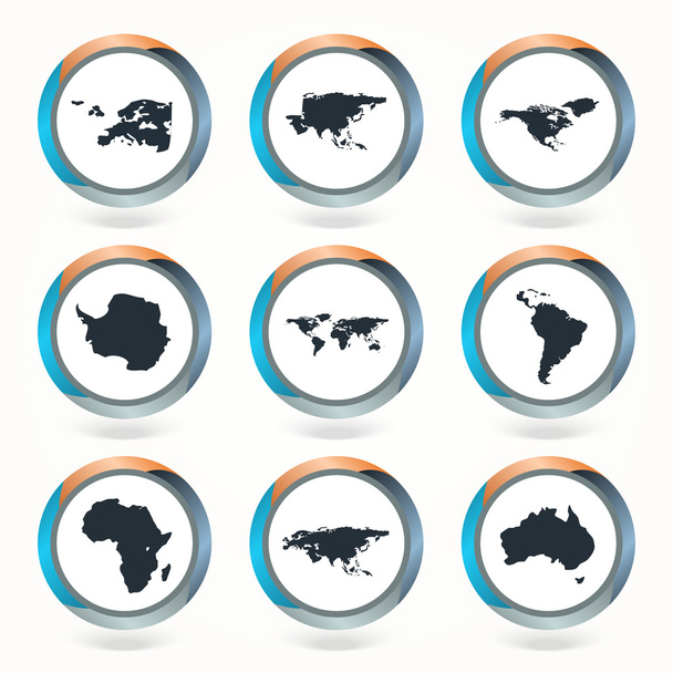 Reihe von Vektorglobussymbolen, die die Erde mit allen Kontinenten zeigen. Vektorillustration. - Vektor, Bild