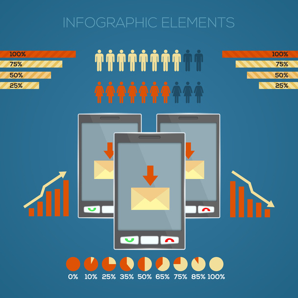 Vektor szett infographic elemek a dokumentumok és jelentések három touchscreen mozgatható telefon berendezés - Vektor, kép