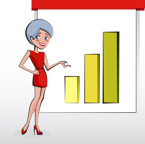 Beautiful business woman pointing to rising business trends. Vector - Vector, Image