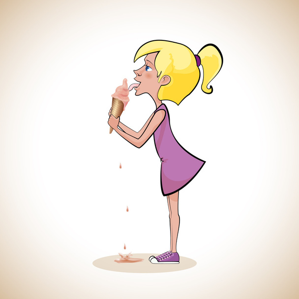 Illustration of cute girl eating an ice cream. Vector - Vector, Image