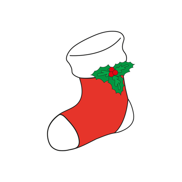 Vektor-Illustration der roten Weihnachtssocke auf weißem Hintergrund - Vektor, Bild