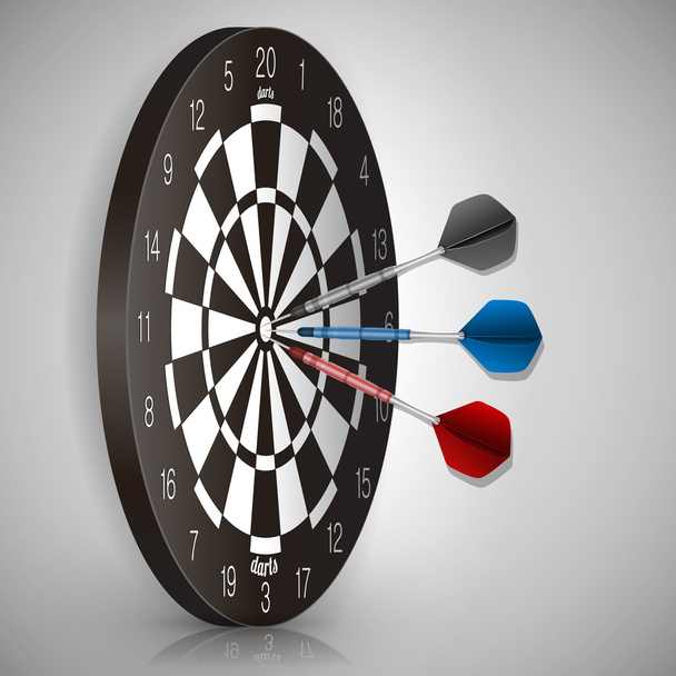 Colorful darts hitting a target. Success concept. Vector illustration - Vector, Image