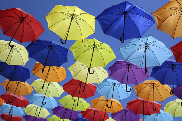 Colorful umbrellas background. Street decoration. - Photo, Image