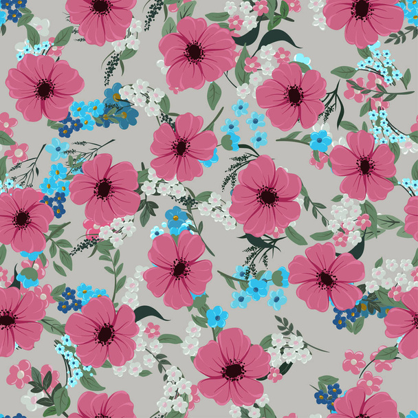 Seamless colorful pattern with different wildflowers on a light background - ベクター画像