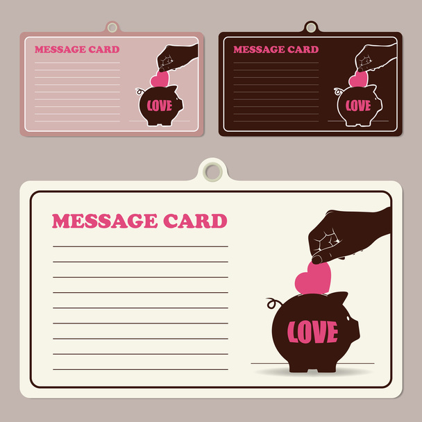 Set of vector message cards with hand, piggy bank and heart. - ベクター画像