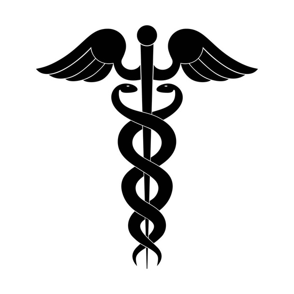 Modern jele a pusztulásnak indult. A szimbólum a gyógyszert. A pálca a Hermes, a szárnyak és a két keresztezett kígyók. Ikon elszigetelt fehér background. Vektoros illusztráció - Vektor, kép