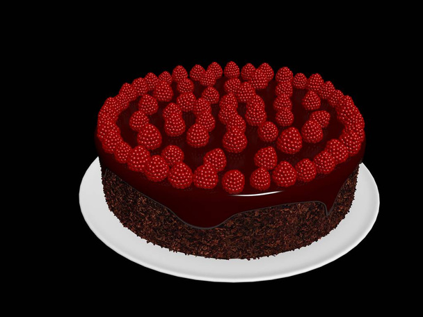 Świeże ciasto czekoladowe z owocami. 3D render. - Zdjęcie, obraz