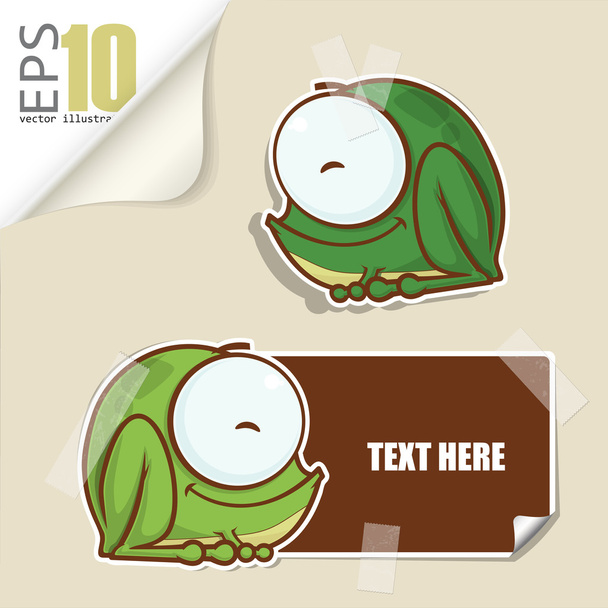 Set of message card with cartoon frog and paper frog fixed with sticky tape. Vector illustration. - Vector, imagen