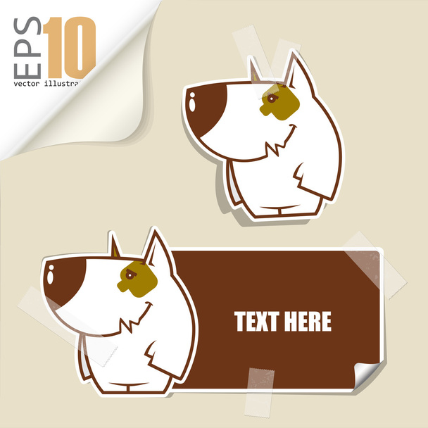 Set of message card with cartoon dog and paper dog fixed with sticky tape. Vector illustration. - Вектор, зображення