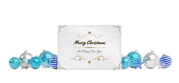 Різдвяні листівки вітання покласти на сині фенечки ізольовані на білому тлі 3D рендеринга
 - Фото, зображення