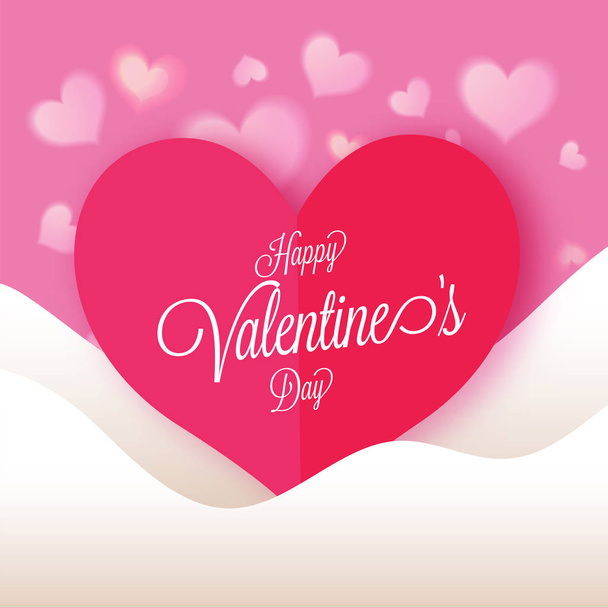 Greeting card design decorated with hearts on paper cut background for Happy Valentine's Day celebration. - Vector, Imagen