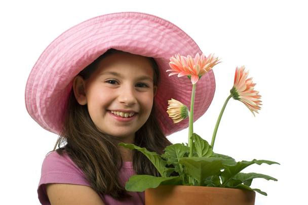 Young girl pink daisies - Fotó, kép