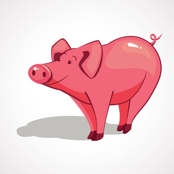 Cartoon roze varken met een glimlach. Vectorillustratie - Vector, afbeelding
