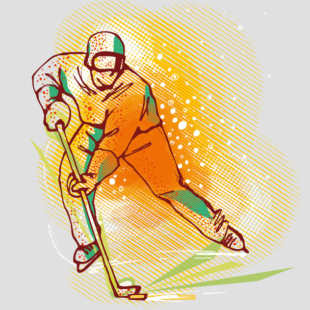 Hokis grafikus, vektor kép. Jégkorong játékos hockey Stick jégen illusztrációja. Sport vektor kép. Téli sport.  - Vektor, kép