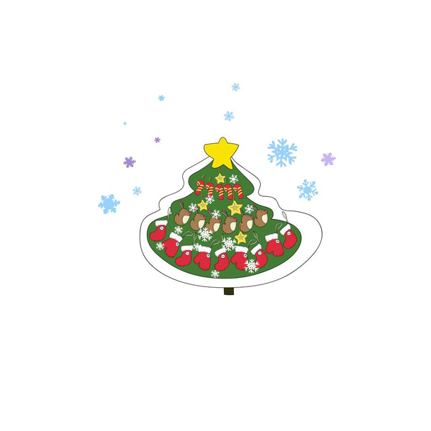 Σετ Πρωτοχρονιά και τα Χριστούγεννα σχέδια σε διανυσματική, διακόσμηση, Χριστουγεννιάτικη διακόσμηση, χριστουγεννιάτικο δέντρο - Διάνυσμα, εικόνα