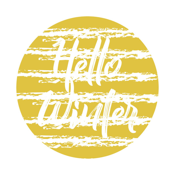 Hello winter lettering card. Hand drawn golden brush. Winter greeting card. Motivational print for invitation cards, brochures, poster, t-shirts, mugs. - Vettoriali, immagini