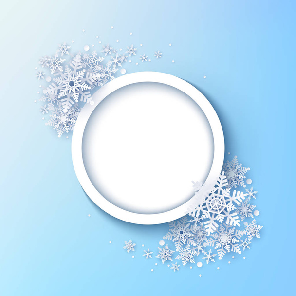 Winter round background with beautiful snowflakes. Christmas dec - Vector, imagen