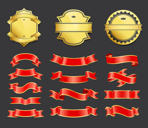 Gold coats of arms with ribbons decoration vector - Vecteur, image