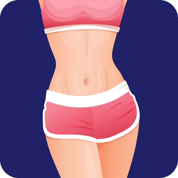 Slim fitness girl abs in sportswear belly, stomach, thin waist icon - Vector, Image