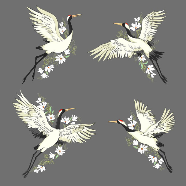 クレーンのセット、図、フライト デザイン要素ベクトルの鳥 - ベクター画像