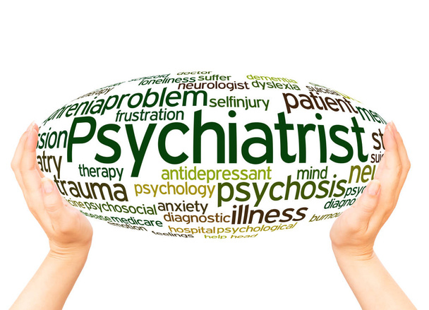 Psychiatrist word cloud hand sphere concept on white background. - Photo, Image