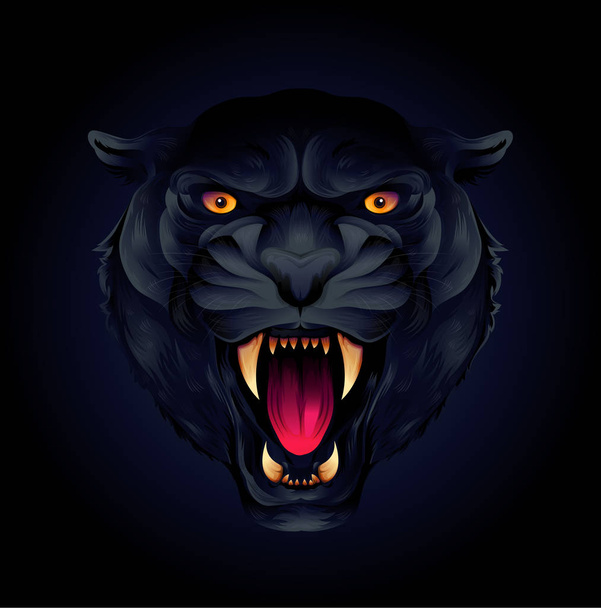 Portrait d'une tête de tigre ou d'une panthère noire sur fond noir
 - Vecteur, image
