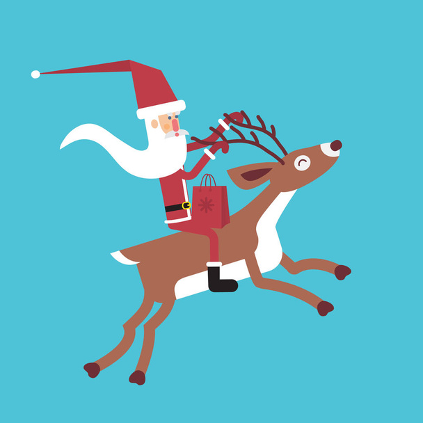 Santa Claus riding a deer with a gift - concept Christmas and new year - Vetor, Imagem