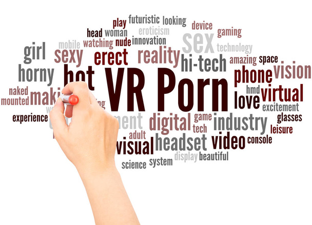 VR Porn parola nuvola mano scrittura concetto su sfondo bianco
. - Foto, immagini
