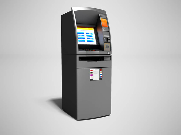 Сучасний банкомат, включений для електронного грошового переказу 3d рендерингу на сірому фоні з тіні
 - Фото, зображення