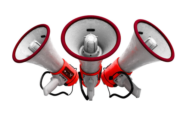 Modern red portable loudspeaker raised up for speech 3d render on white background no shadow - Photo, Image