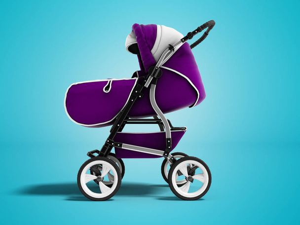 Современный фиолетовый детская коляска трансформатор круглый сезон 3D рендеринг на голубом фоне с тенью
 - Фото, изображение
