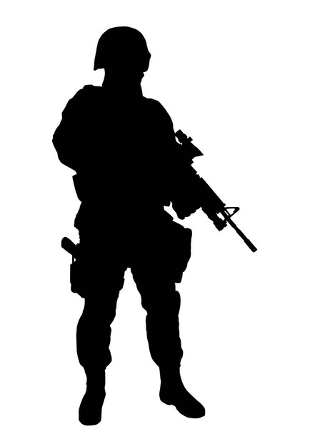 Chasseur SWAT armé vecteur isolé silhouette noire
 - Vecteur, image