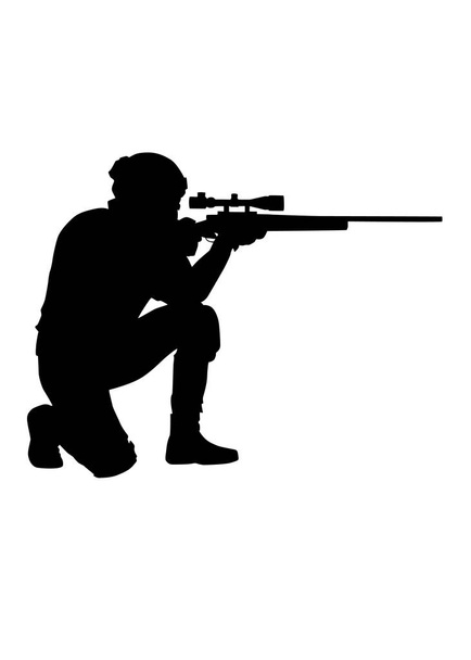 Police forces sniper aims rifle vector silhouette - Vector, Image