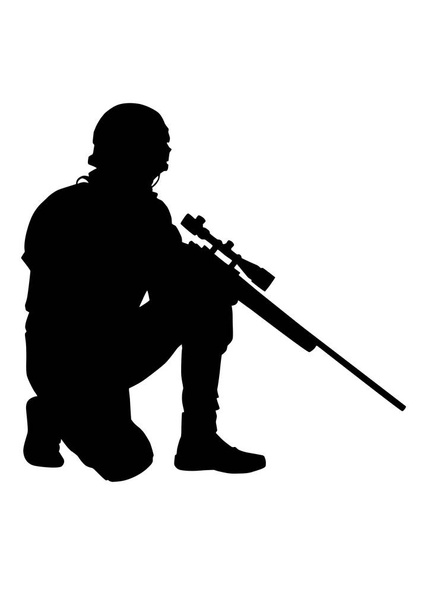 Francotirador del ejército o de la policía con silueta vectorial de rifle
 - Vector, imagen
