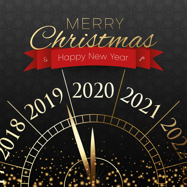 Buon Natale e Felice Anno Nuovo 2020 carta con orologio
. - Vettoriali, immagini