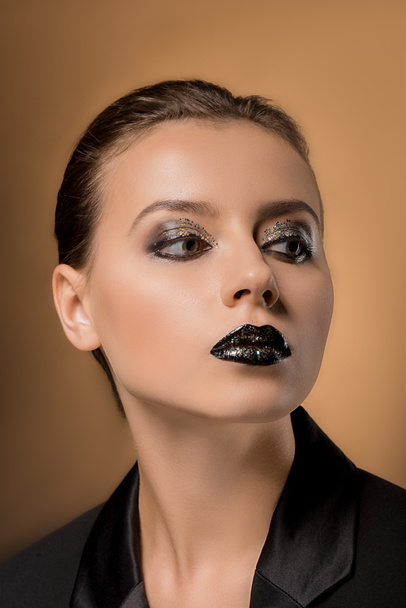 young beautiful woman with glittery makeup  - Zdjęcie, obraz