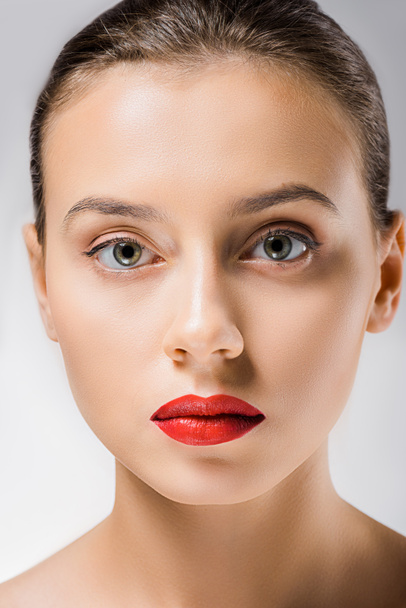 front view of young beautiful woman with red lips - Foto, immagini