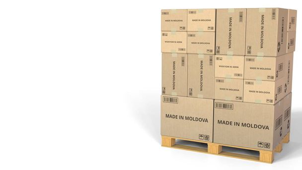 Cartons with MADE IN MOLDOVA inscription. Conceptual 3D rendering - Photo, Image