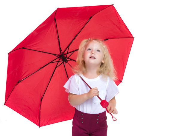 Little girl under an umbrella. - Φωτογραφία, εικόνα