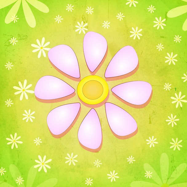 spring pink flower over green background with white flowers - Foto, Imagen