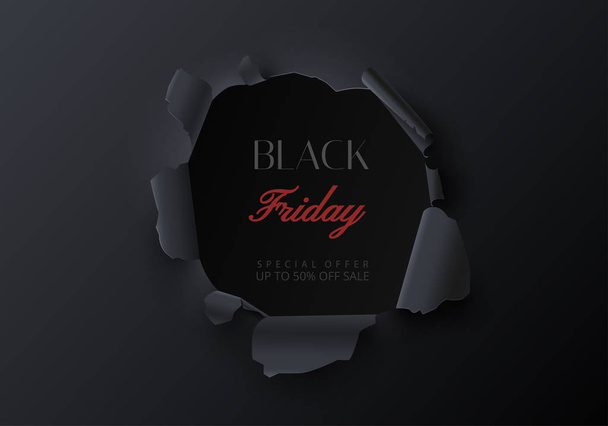 Black friday sale promo poster. Creative torn paper decor. - Vector, Image