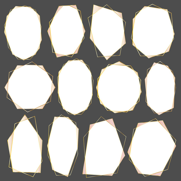 Conjunto de moldura de ouro geométrico, elemento decorativo para cartão de casamento, convites e logotipo. Ilustração vetorial
. - Vetor, Imagem