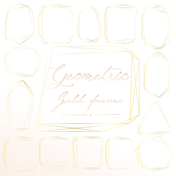 Set aus geometrischem Goldrahmen, dekorativem Element für Hochzeitskarte, Einladungen und Logo. Vektorillustration. - Vektor, Bild