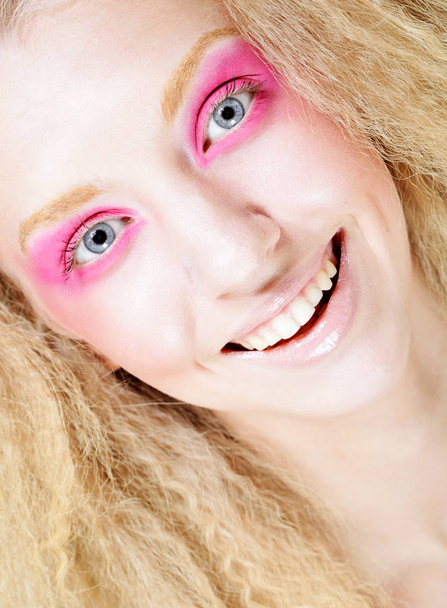 happy blond with pink make up - Photo, image