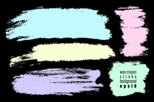 Vektor-Set aus handgezeichneten Wachsstift-Strichen, Flecken für Kulissen. Pastellfarbene Gestaltungselemente isoliert auf schwarzem Hintergrund. künstlerische handgezeichnete Hintergründe. - Vektor, Bild