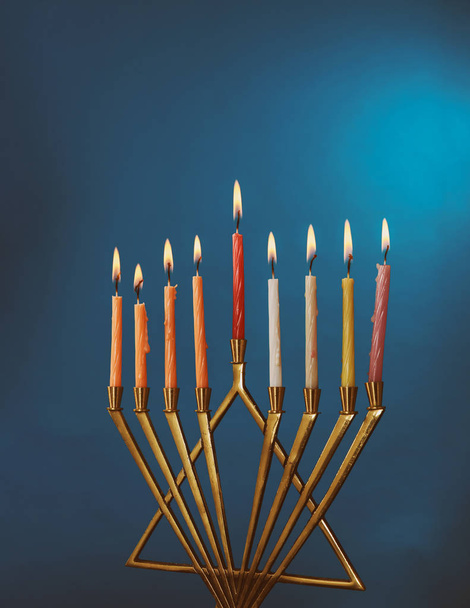 Menorah for Hanukkah celebration with candles for chanukah on black background - Photo, Image