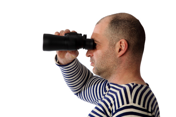 sailor with binoculars on the white background - 写真・画像